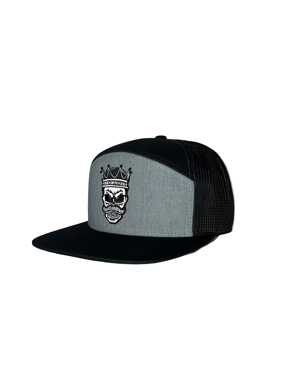 King Mustache - Black & Gray 7 Panel Hat Mesh