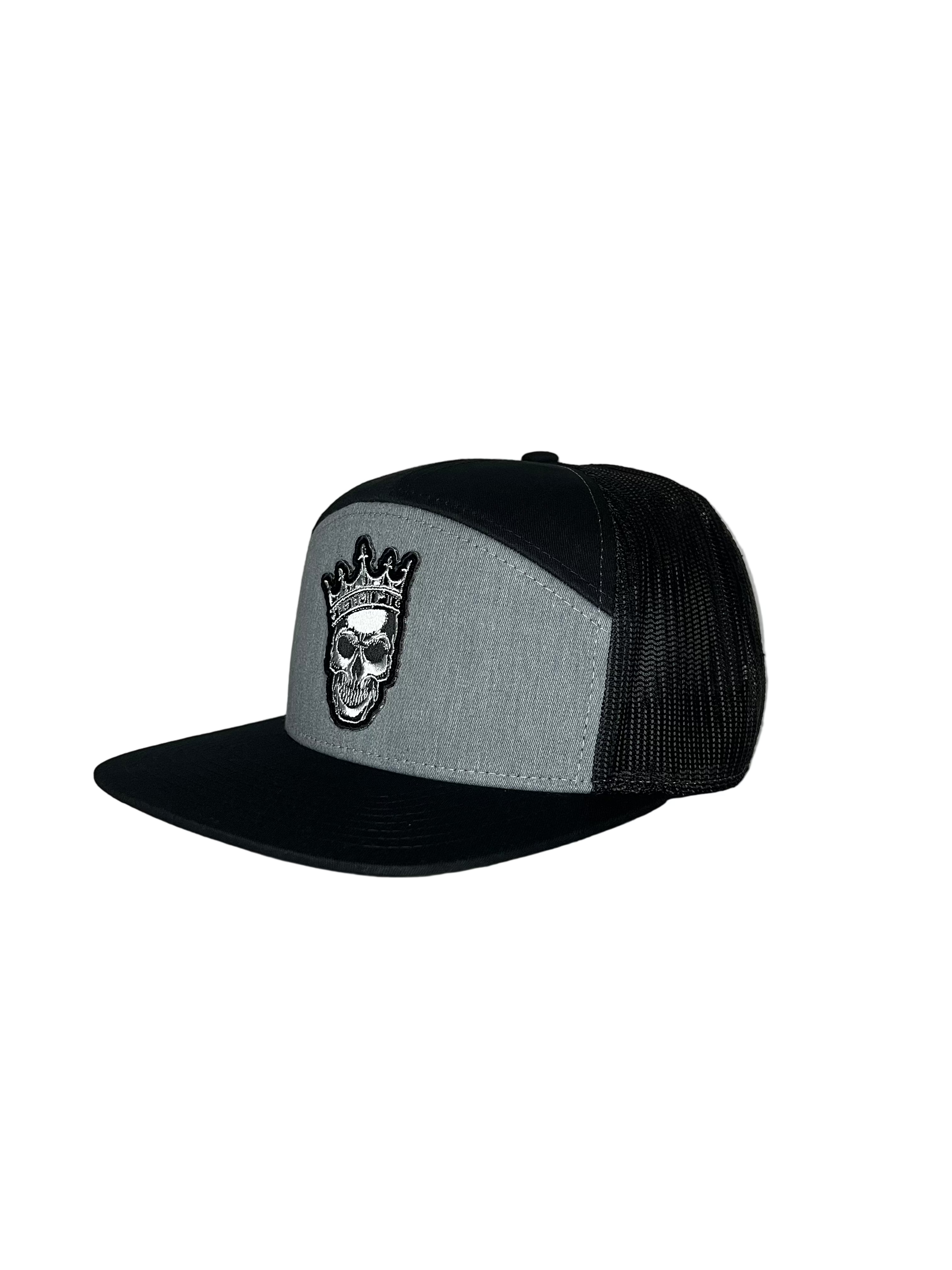King Skull - Black & Gray 7 Panel Hat Mesh