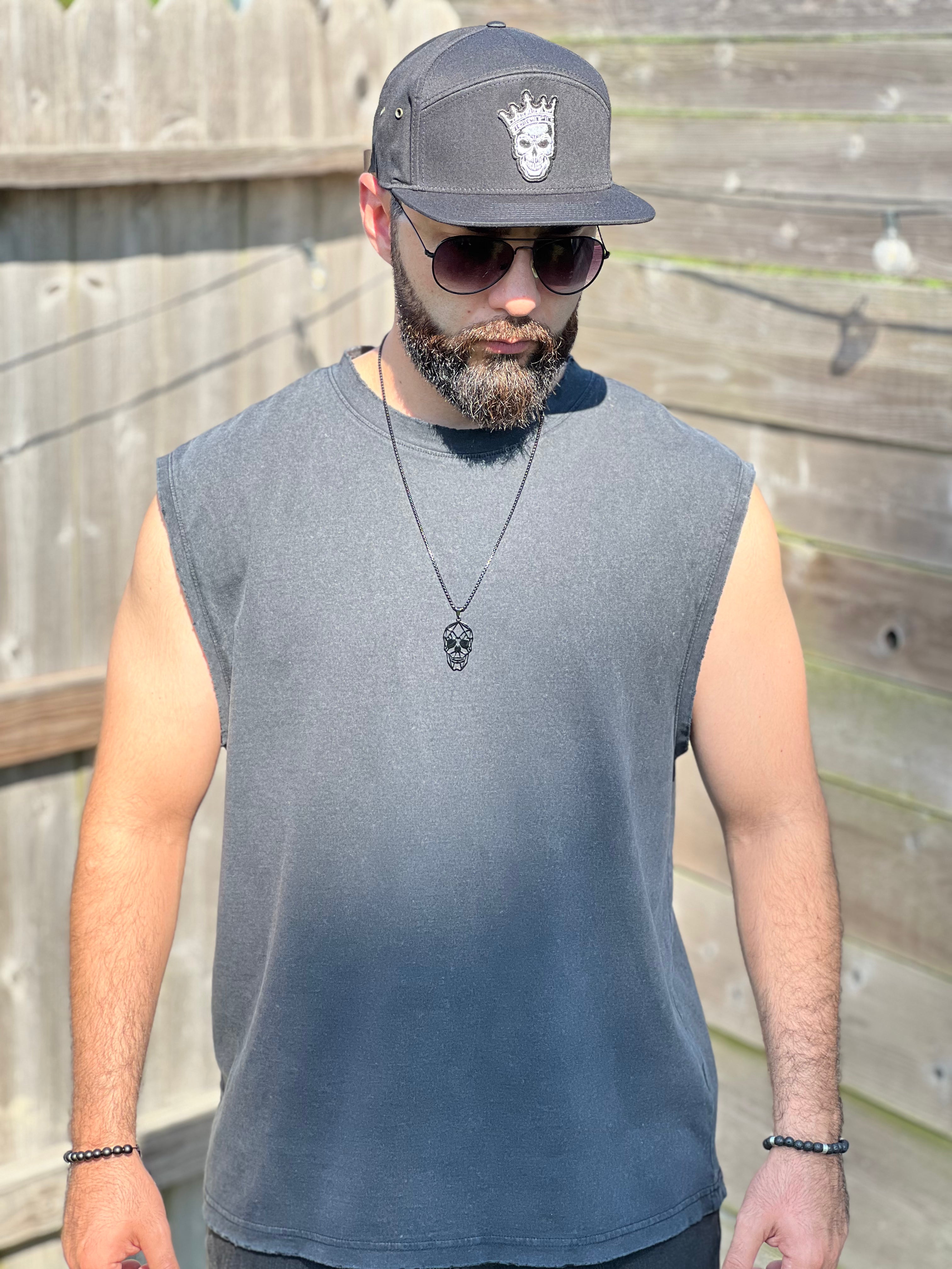 King Skull - Black 7 Panel Hat with Leather Strap