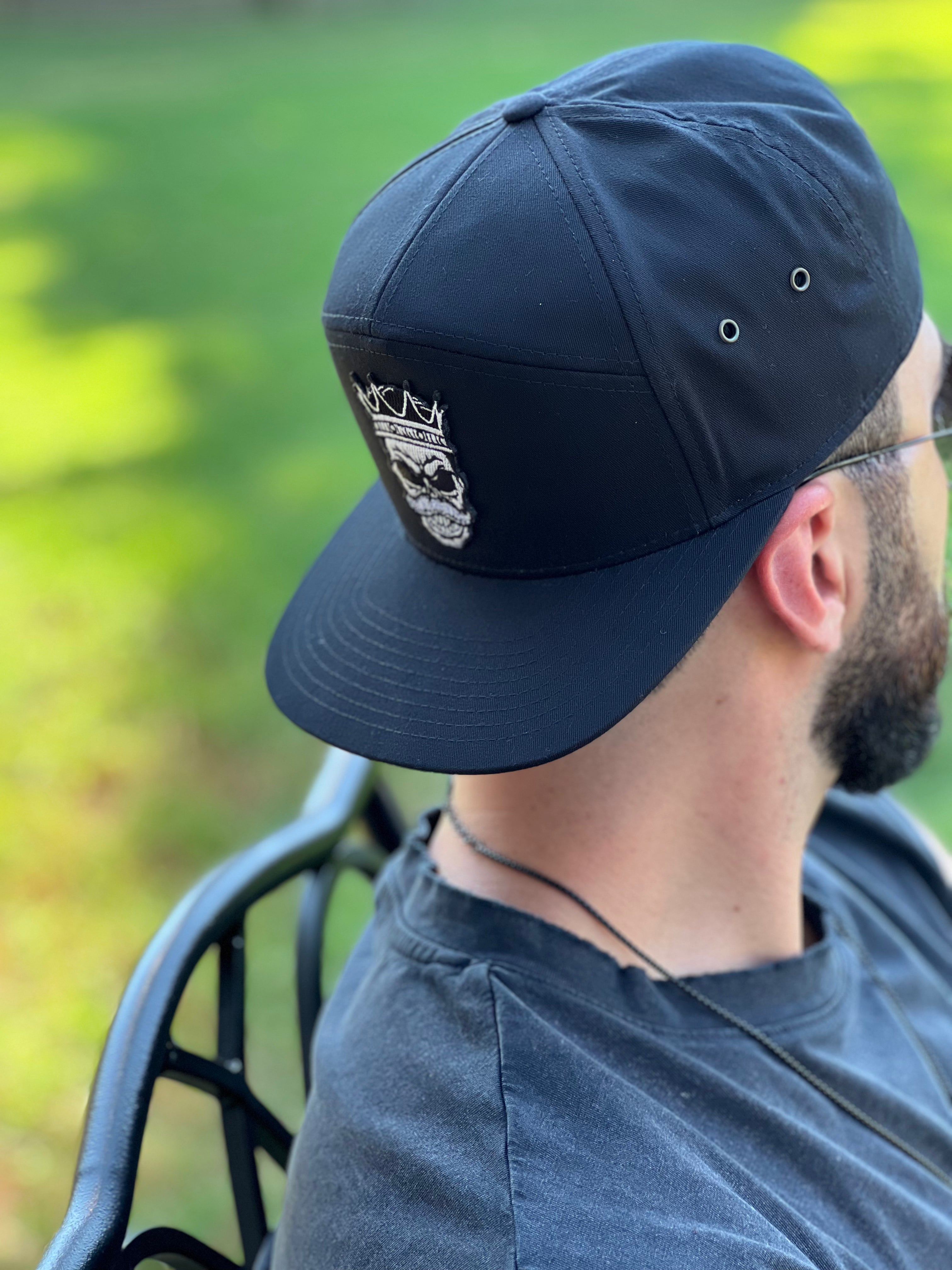 King Mustache - Black 7 Panel Hat with Leather Strap