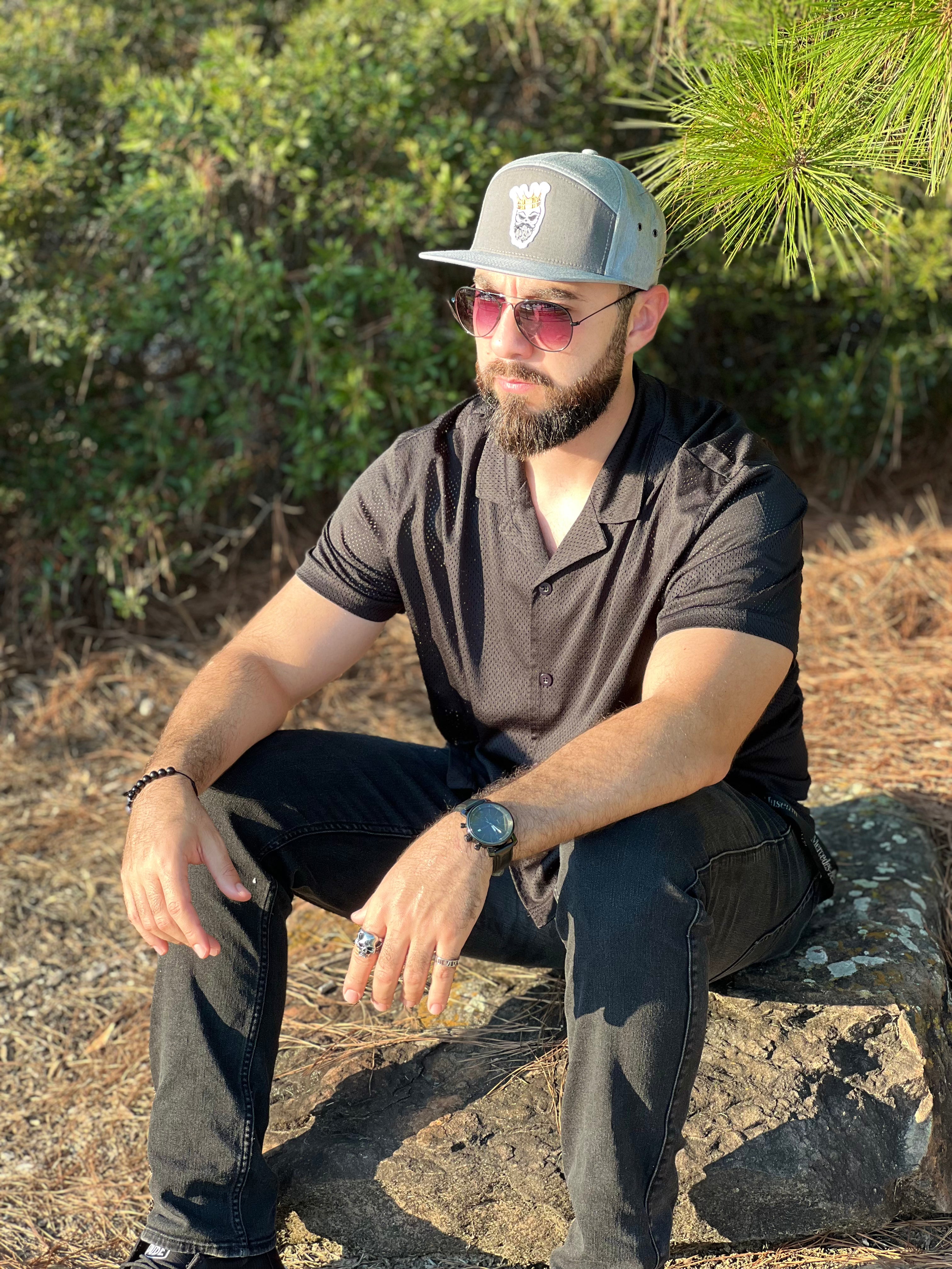 King Gold Crown - Double Gray 7 Panel Hat with Leather Strap