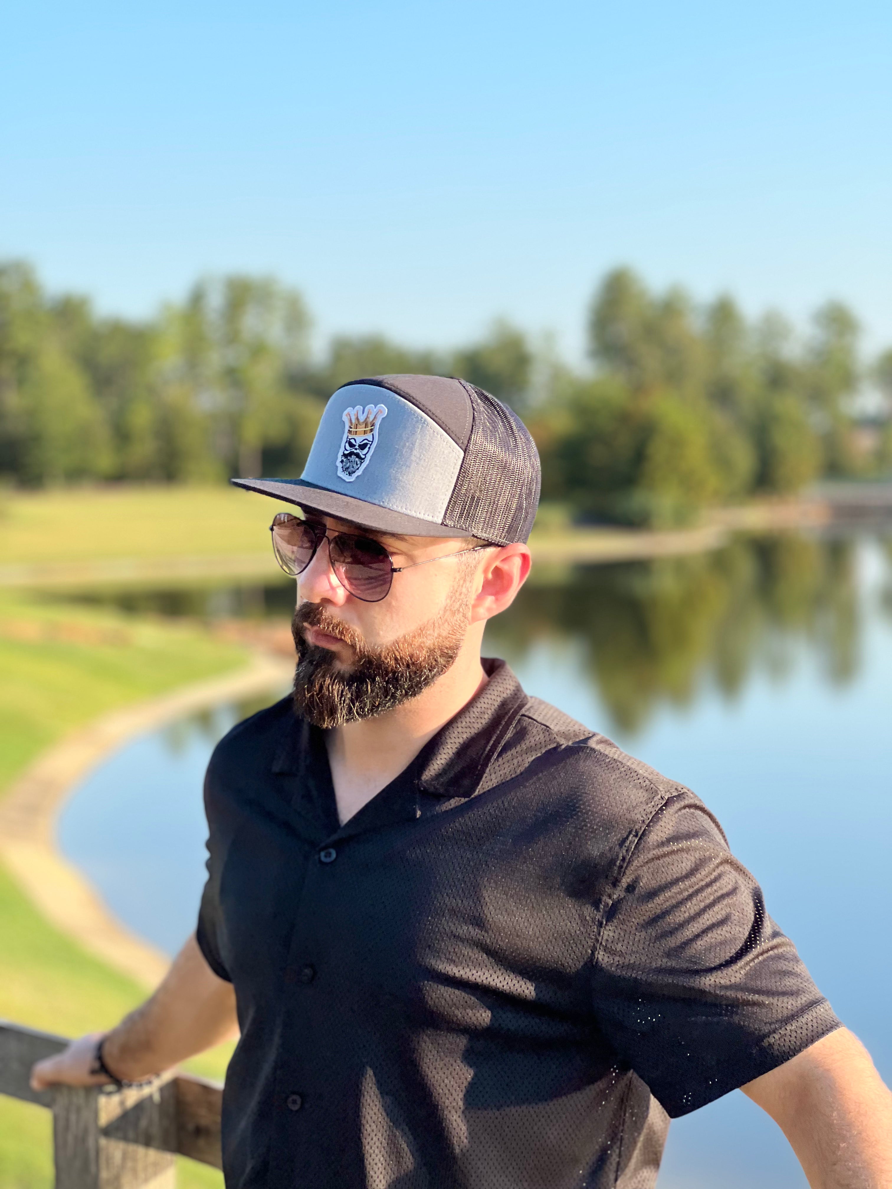 King Gold Crown - Black & Gray 7 Panel Hat Mesh