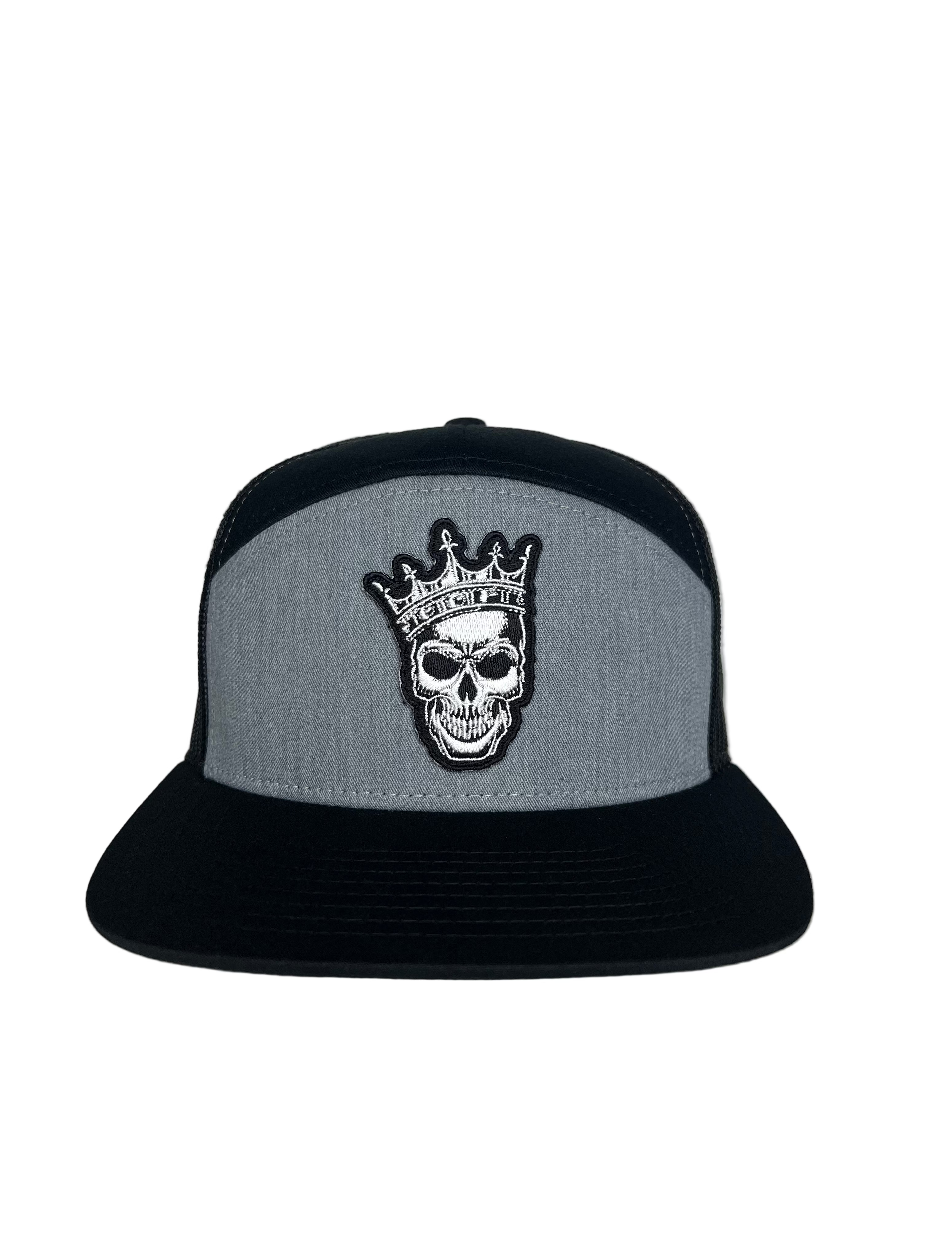 King Skull - Black & Gray 7 Panel Hat Mesh