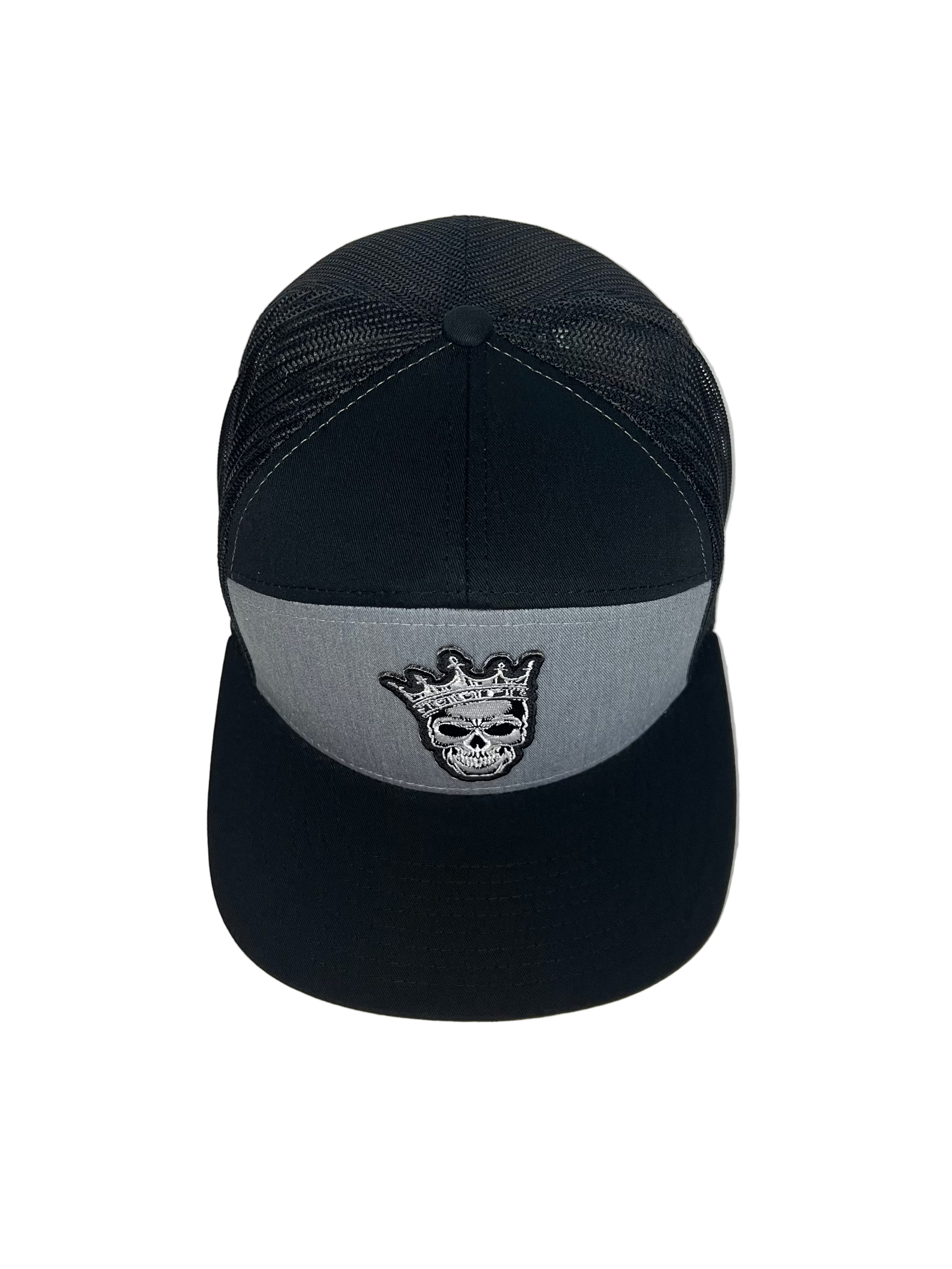 King Skull - Black & Gray 7 Panel Hat Mesh
