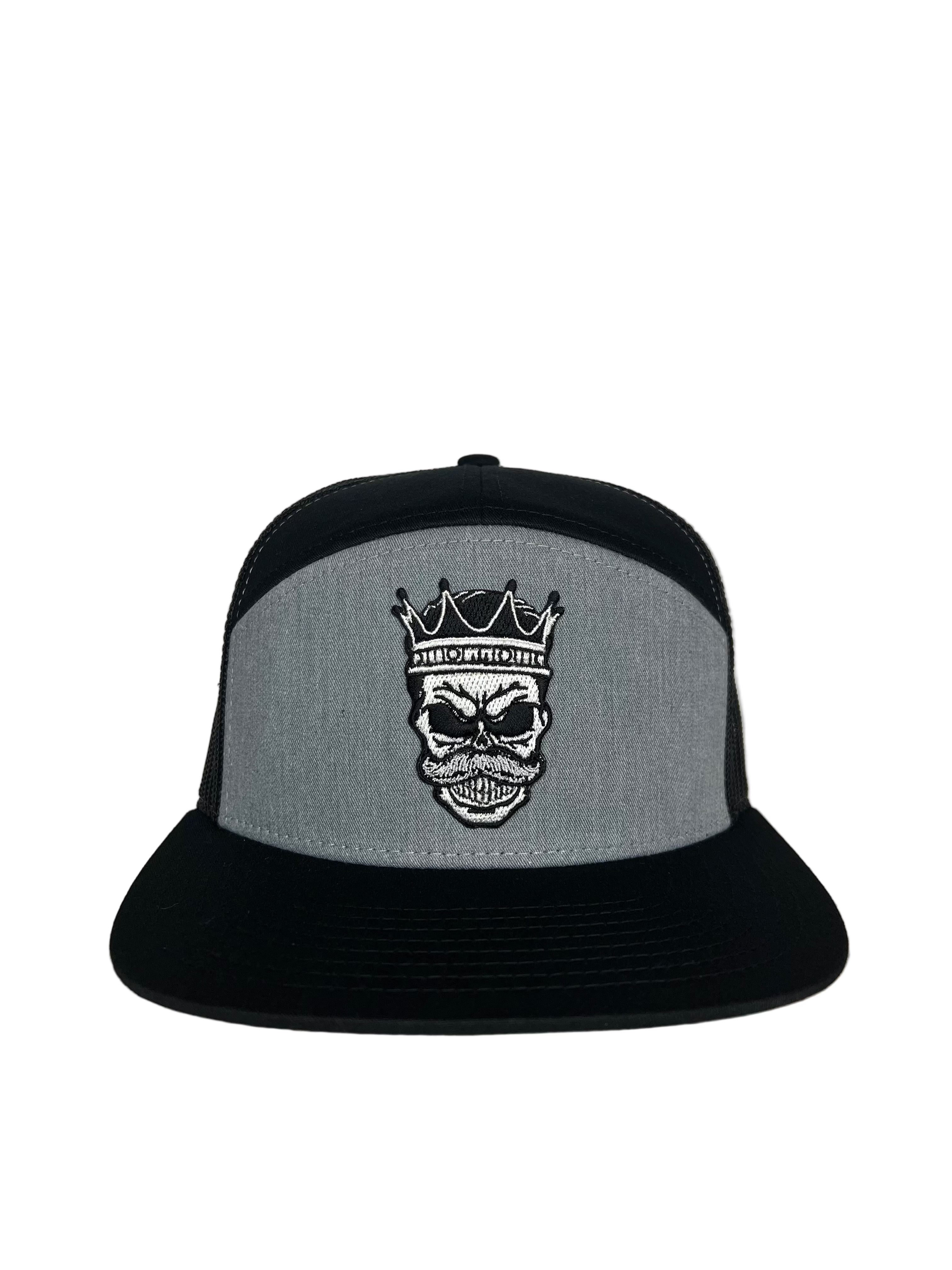 King Mustache - Black & Gray 7 Panel Hat Mesh