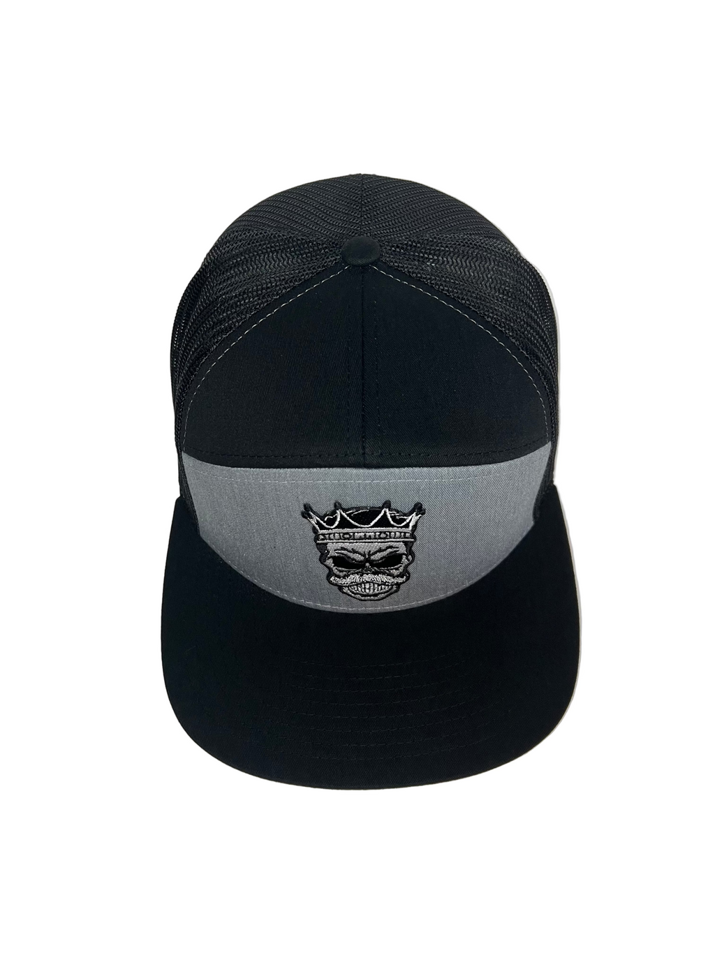 King Mustache - Black & Gray 7 Panel Hat Mesh