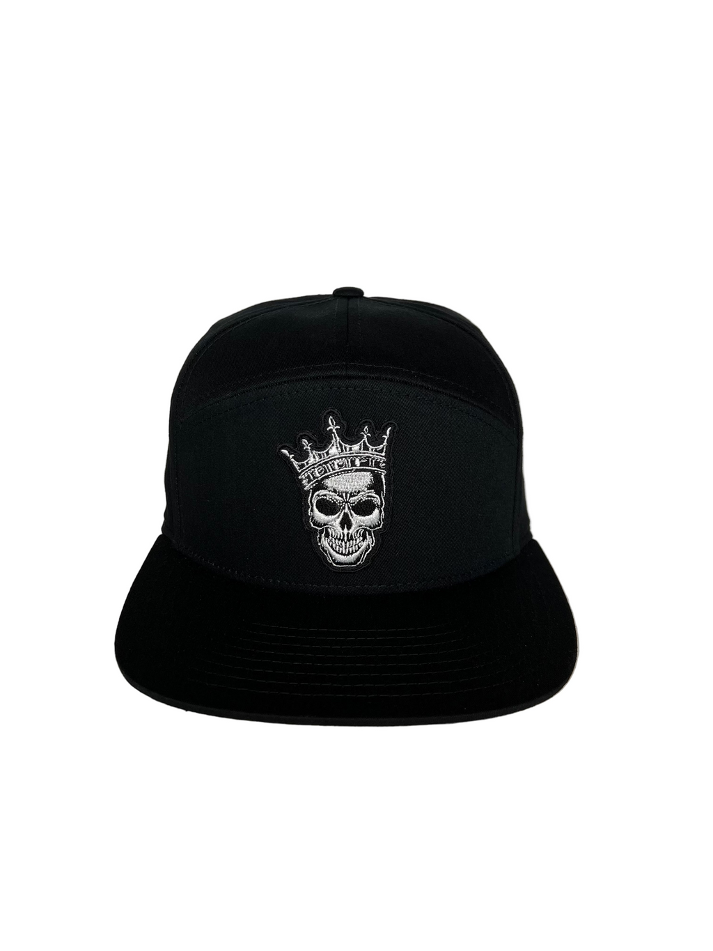 King Skull - Black 7 Panel Hat with Leather Strap