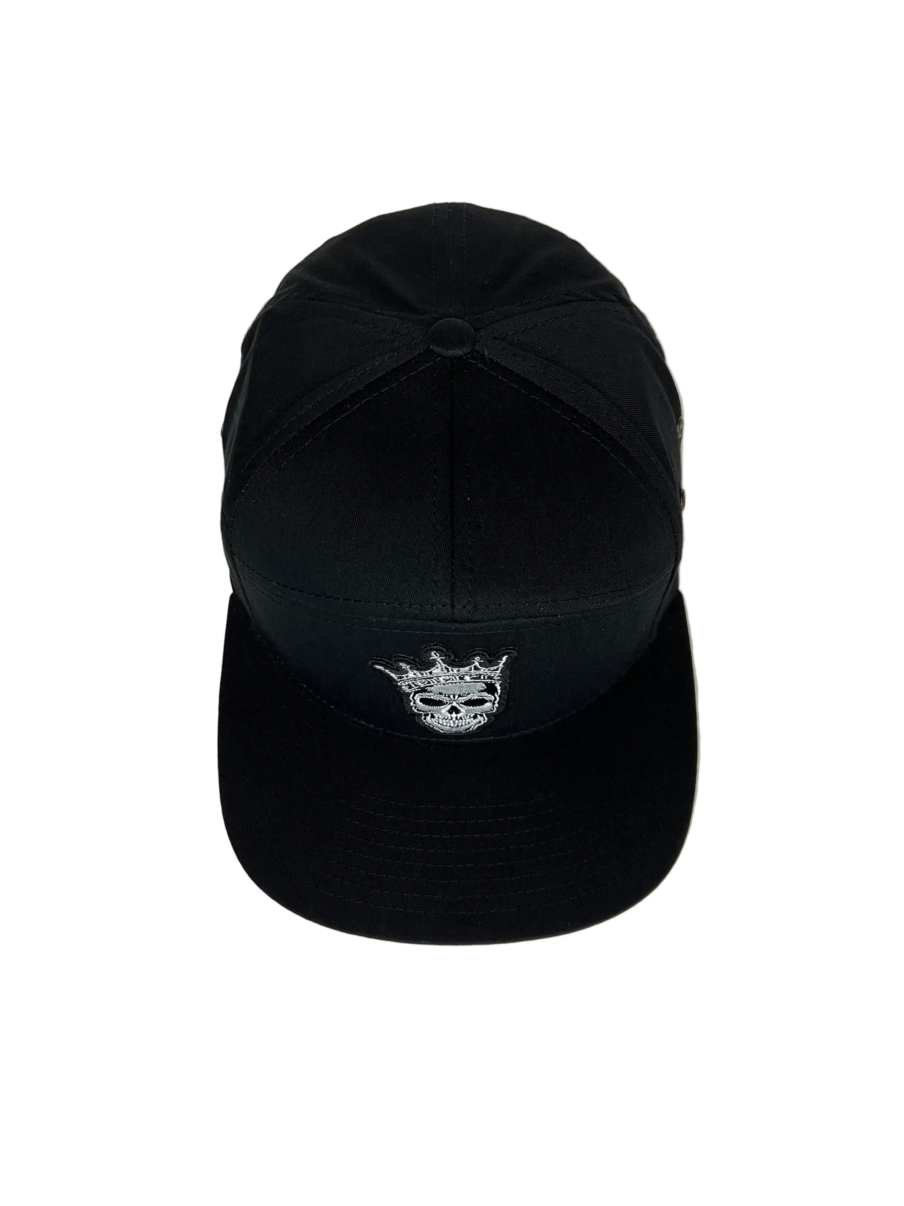 King Skull - Black 7 Panel Hat with Leather Strap