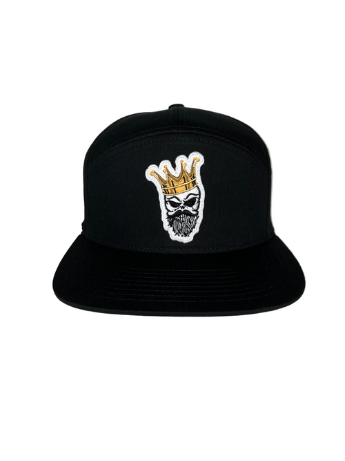 King Gold Crown - Black 7 Panel Hat with Leather Strap